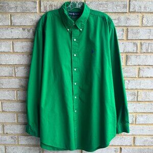 Ralph Lauren Long Sleeve Green Button Front Classic Fit Shirt Men's Size XL